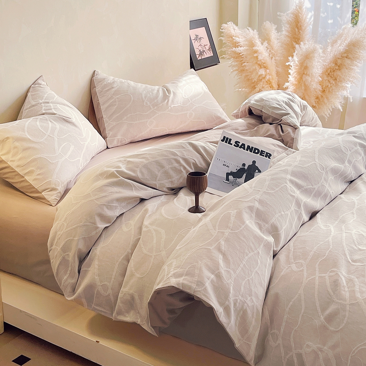 91家纺网 家纺一手货源 找家纺 春皖家纺 2026新款A类全棉三层纱AB版简约四件套-风格二 云栀