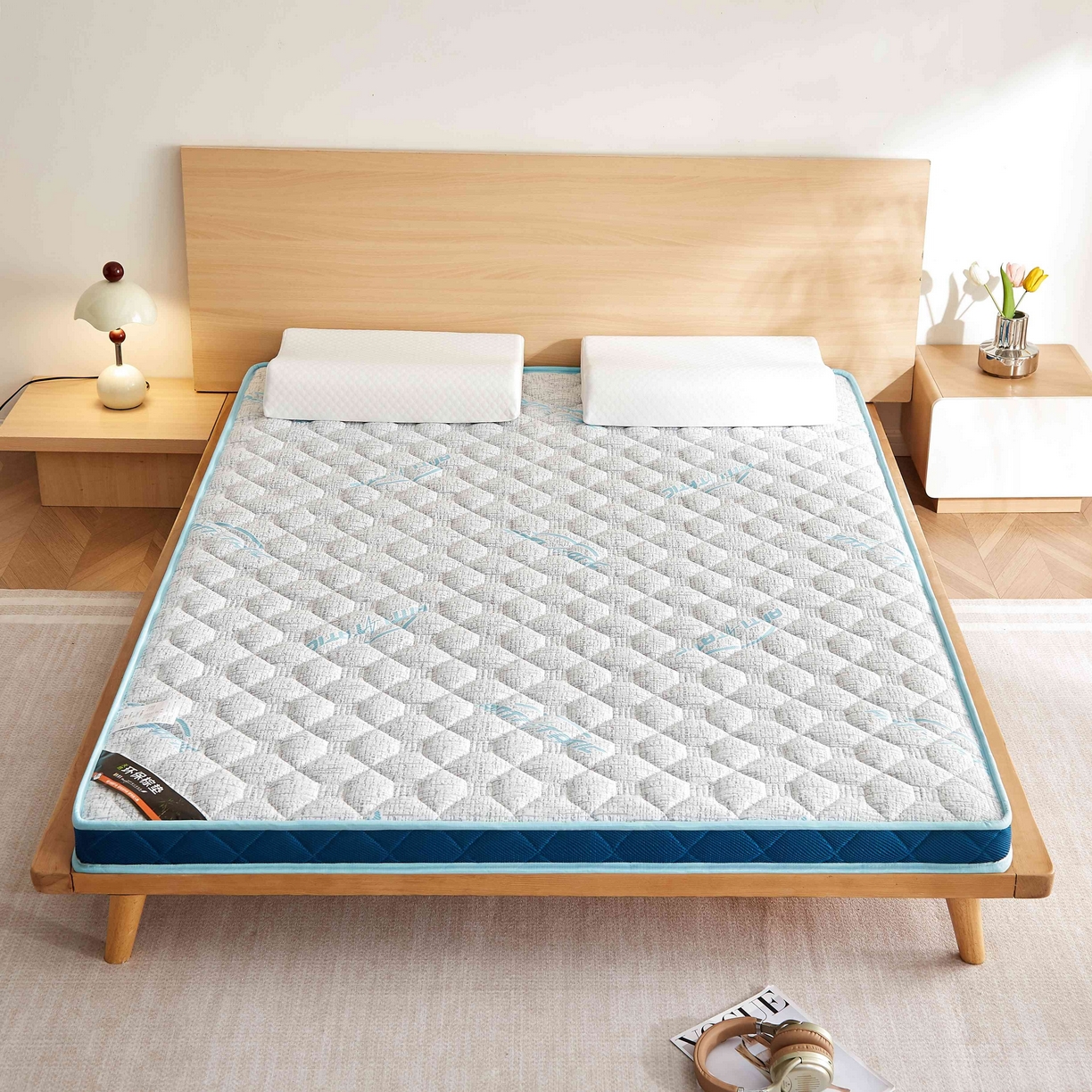 91家纺网 家纺一手货源 找家纺 （总）时奥家纺 2025新款亲肤3E椰棕泰国乳胶床垫-格调蓝