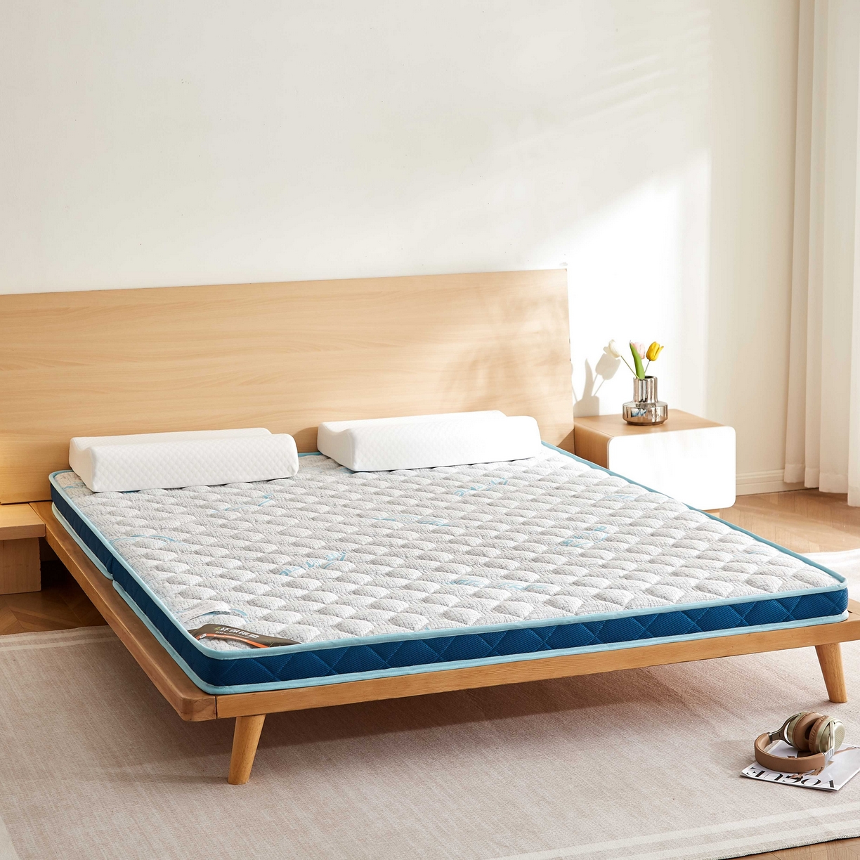 91家纺网 家纺一手货源 找家纺 （总）时奥家纺 2025新款亲肤3E椰棕泰国乳胶床垫-格调蓝