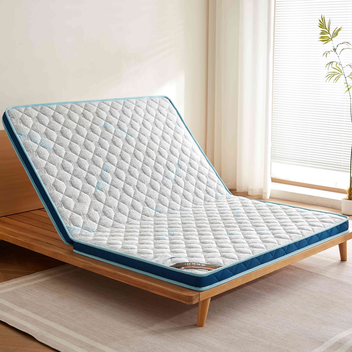 91家纺网 家纺一手货源 找家纺 （总）时奥家纺 2025新款亲肤3E椰棕泰国乳胶床垫-格调蓝