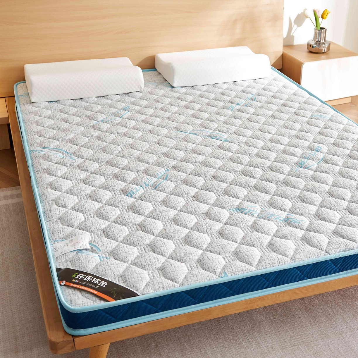 91家纺网 家纺一手货源 找家纺 （总）时奥家纺 2025新款亲肤3E椰棕泰国乳胶床垫-格调蓝