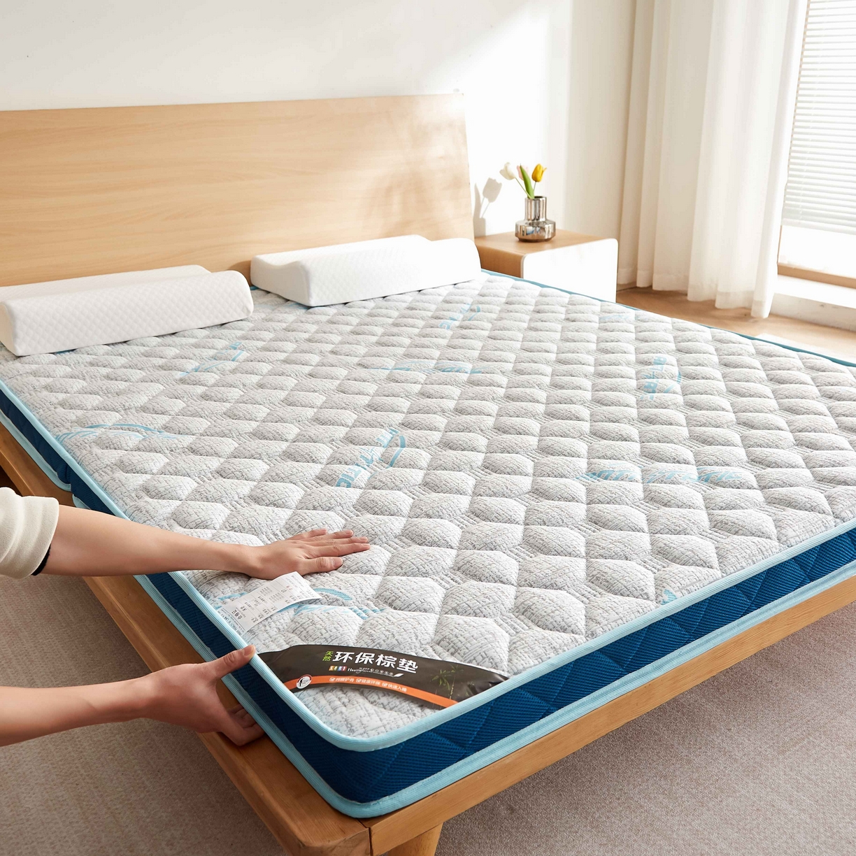 91家纺网 家纺一手货源 找家纺 （总）时奥家纺 2025新款亲肤3E椰棕泰国乳胶床垫-格调蓝