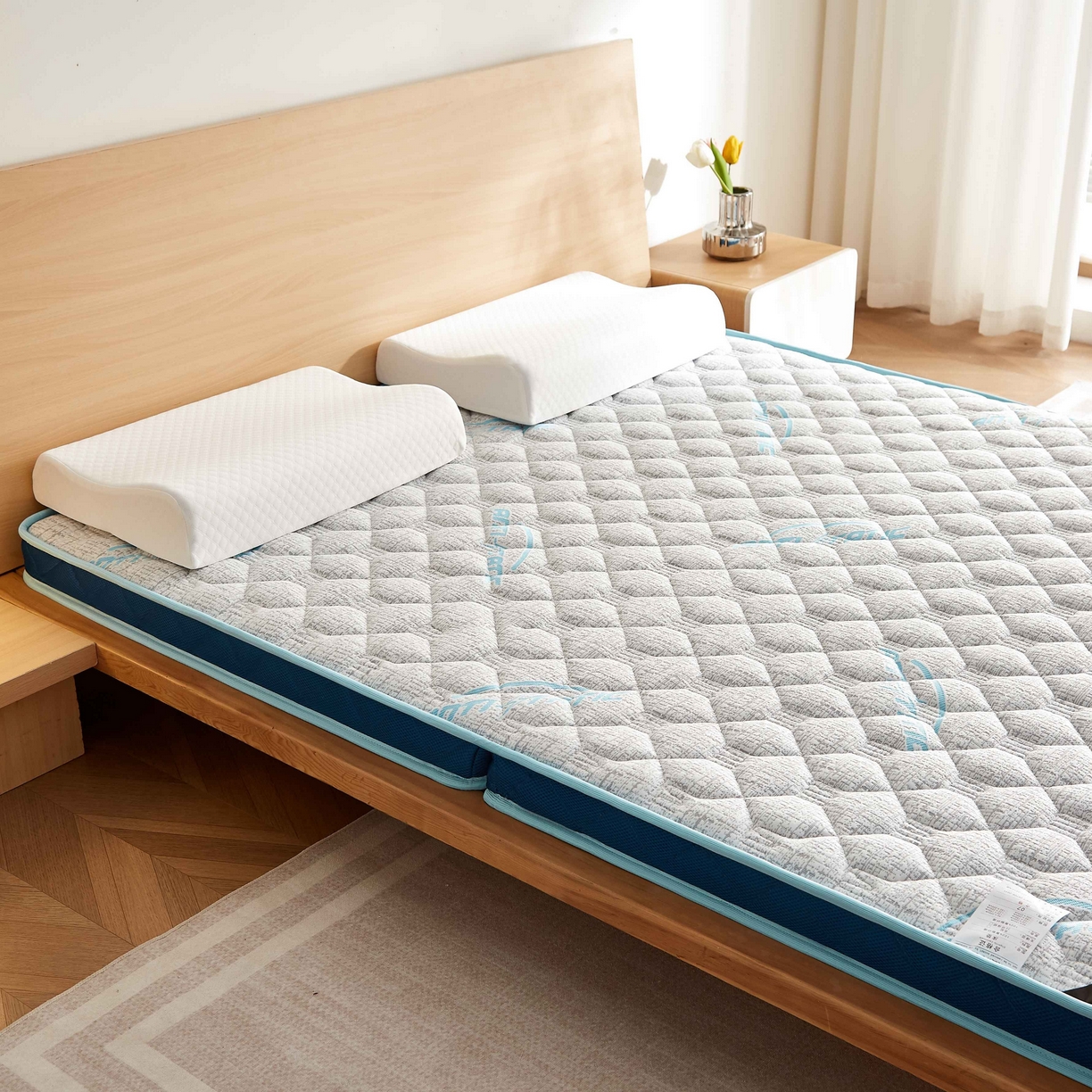 91家纺网 家纺一手货源 找家纺 （总）时奥家纺 2025新款亲肤3E椰棕泰国乳胶床垫-格调蓝
