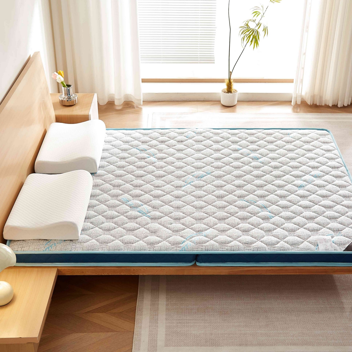 91家纺网 家纺一手货源 找家纺 （总）时奥家纺 2025新款亲肤3E椰棕泰国乳胶床垫-格调蓝