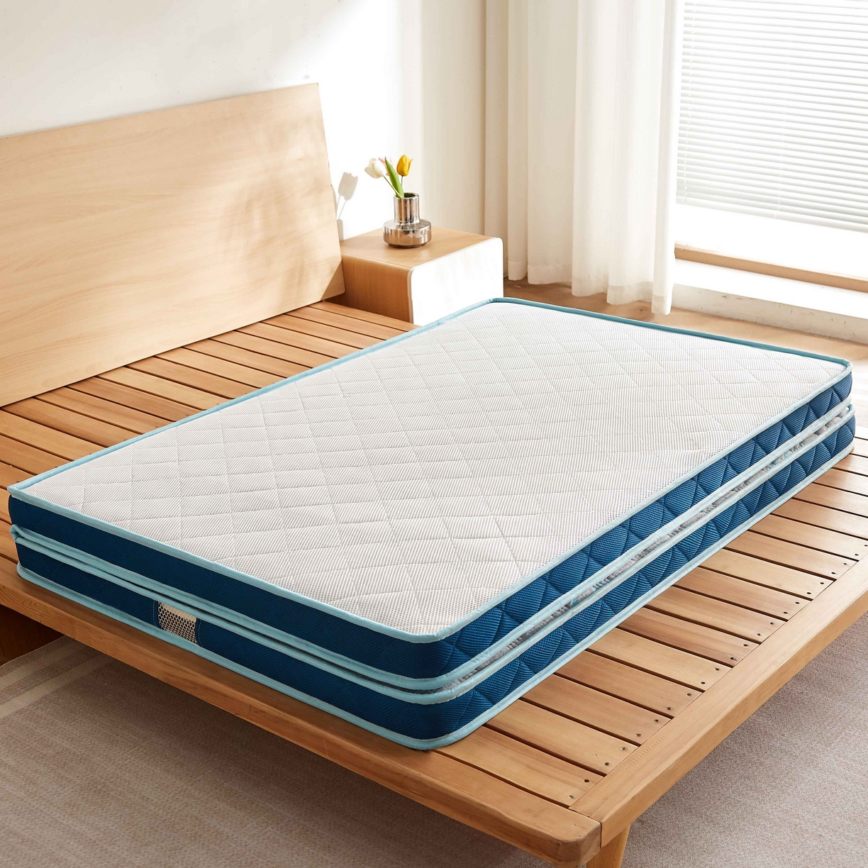 91家纺网 家纺一手货源 找家纺 （总）时奥家纺 2025新款亲肤3E椰棕泰国乳胶床垫-格调蓝