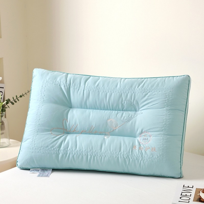 91家纺网 家纺一手货源 找家纺 佳尚枕芯 2025新款美白亲肤刺绣羽丝定型枕护颈枕枕头枕芯 护颈美 肤定型枕-蓝色