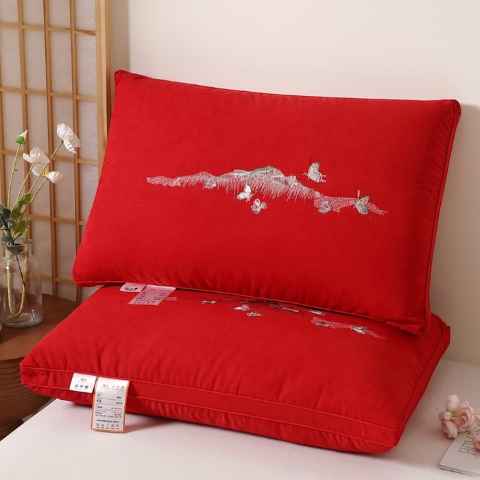 91家纺网 家纺一手货源 找家纺 （总）佳尚枕芯 2025新款亲肤刺绣羽丝枕糯糯棉国风刺绣山水画枕芯枕头