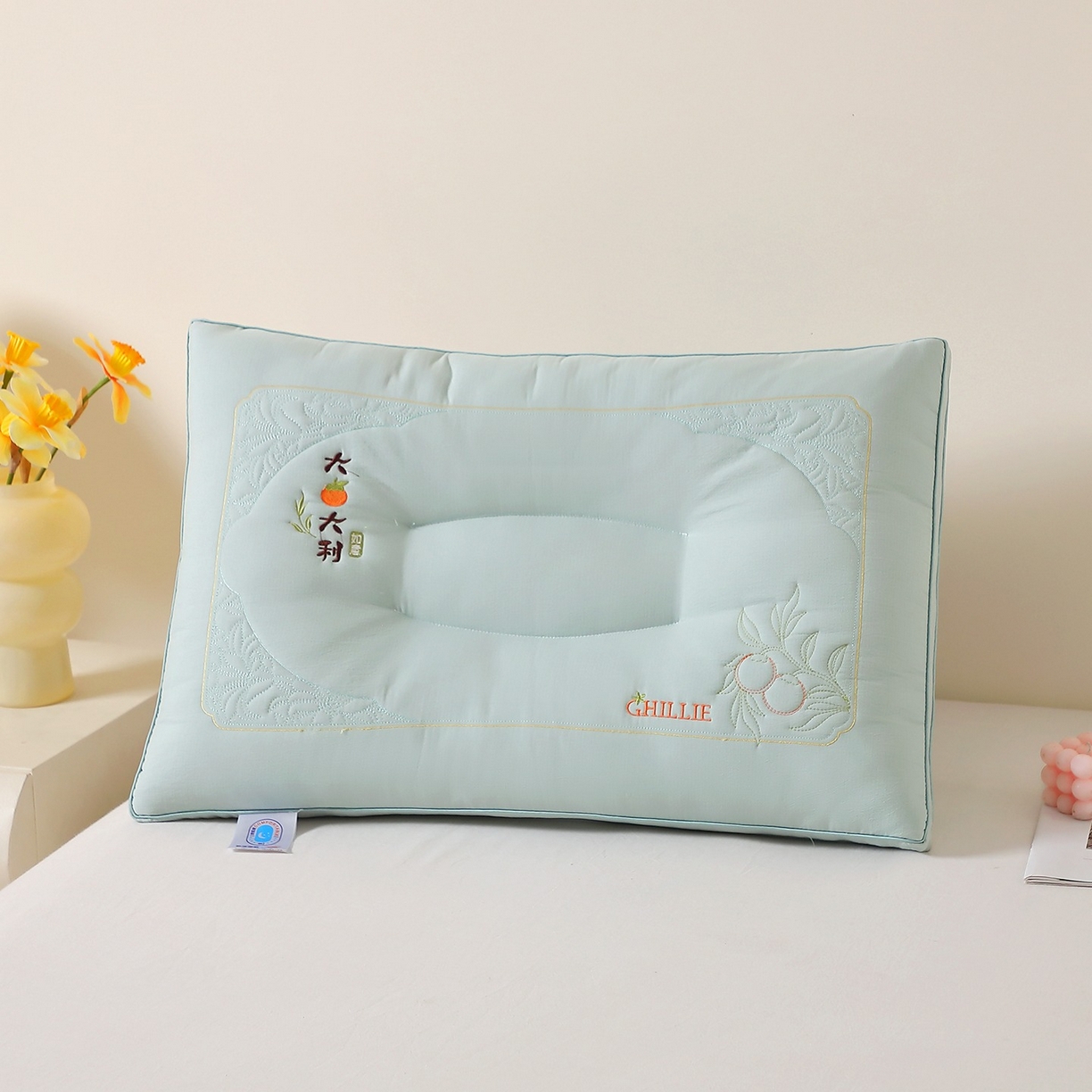 91家纺网 家纺一手货源 找家纺 佳尚枕芯 2025新款亲肤木棉大桔大利枕头枕芯 大桔大利-绿色