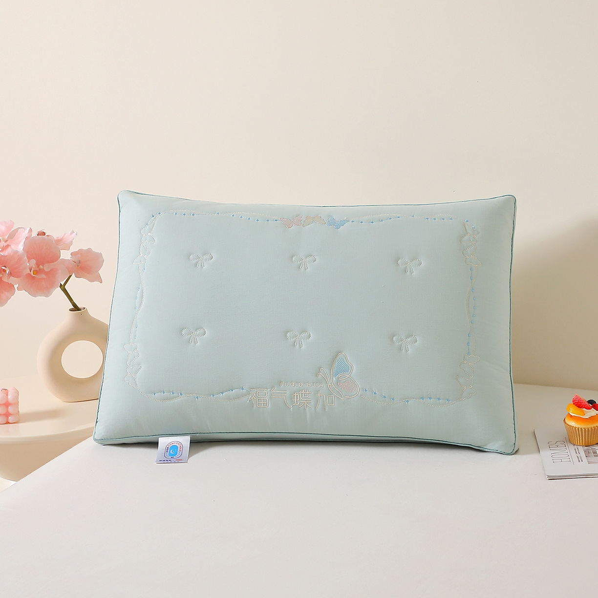 佳尚枕芯 2025新款亲肤木棉福气蝶加枕头枕芯 绿色