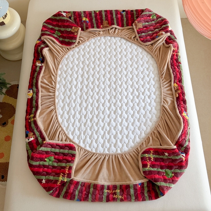 91家纺网 家纺一手货源 找家纺 Sweet dreams甜梦 2025新款高克重牛奶绒印花夹棉床笠 糖豆