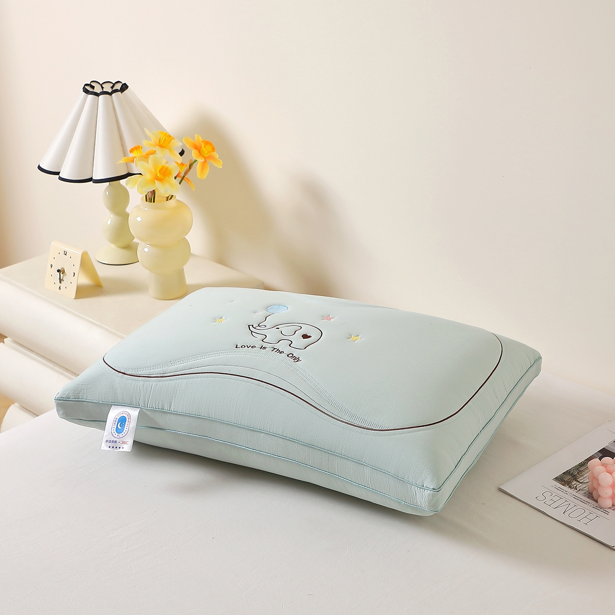 91家纺网 家纺一手货源 找家纺 佳尚枕芯 2025新款亲肤木棉气球小象枕头枕芯 亲肤气球小象舒适枕-绿色