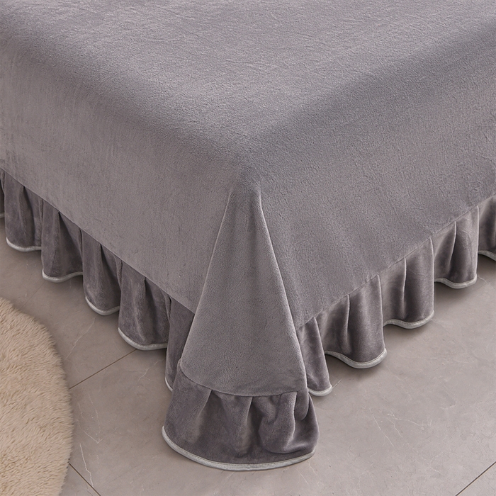 91家纺网 家纺一手货源 找家纺 赛丽雅 2025新款牛奶绒床裙四件套8-9斤法莱绒直播爆款日产2万套 丛草集-灰