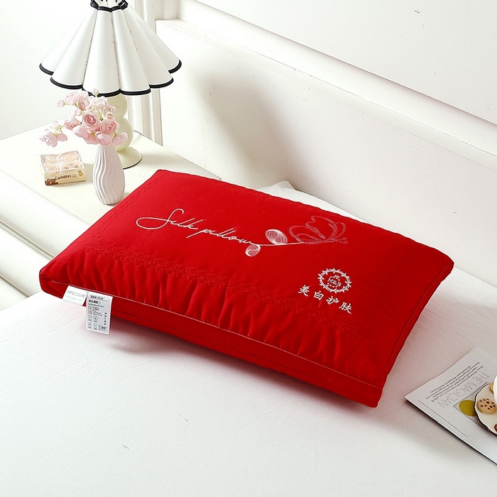 91家纺网 家纺一手货源 找家纺 佳尚枕芯 2025新款亲肤舒适美白护肤羽丝枕头枕芯 红色