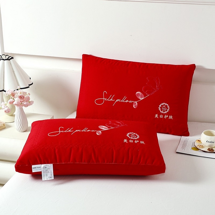 91家纺网 家纺一手货源 找家纺 佳尚枕芯 2025新款亲肤舒适美白护肤羽丝枕头枕芯 红色