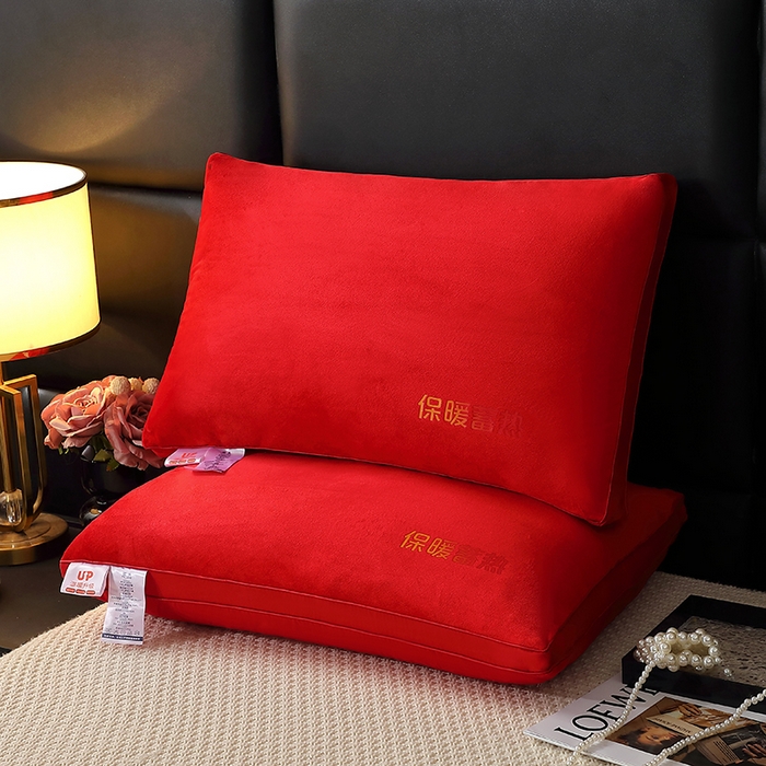 佳尚枕芯 2025新款秋冬水晶绒保暖蓄热保暖绒枕头枕芯 水晶绒保暖蓄热枕-大红色