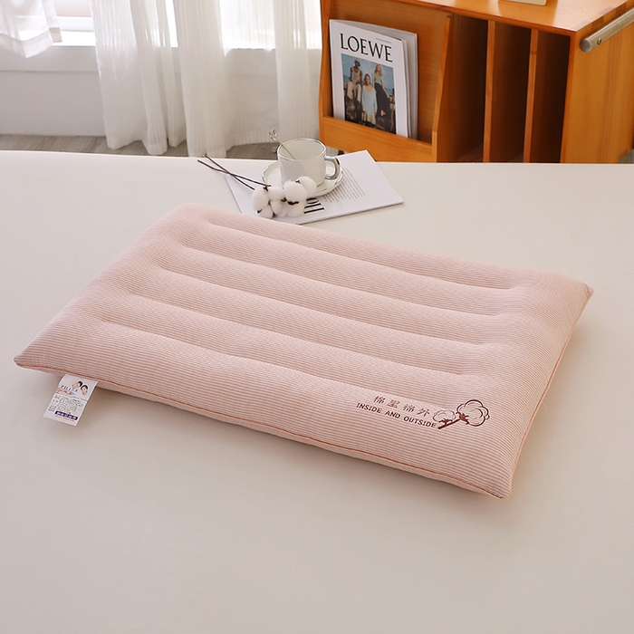 佳尚枕芯 2025新款水洗棉棉里棉外条纹定型枕枕头枕芯 棉里棉外条纹低枕-粉色