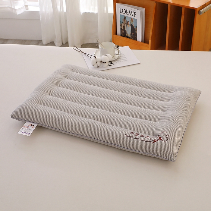 佳尚枕芯 2025新款水洗棉棉里棉外条纹定型枕枕头枕芯 棉里棉外条纹低枕-咖色