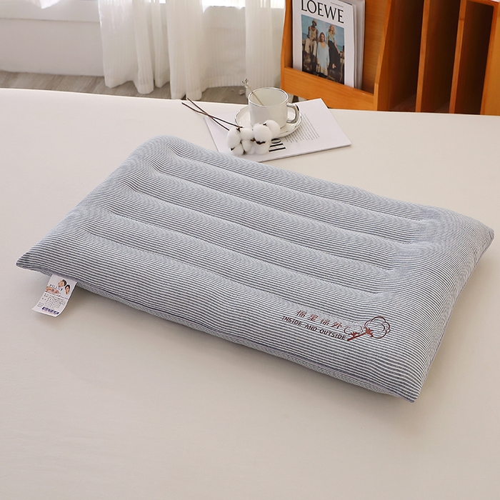 佳尚枕芯 2025新款水洗棉棉里棉外条纹定型枕枕头枕芯 棉里棉外条纹低枕-蓝色