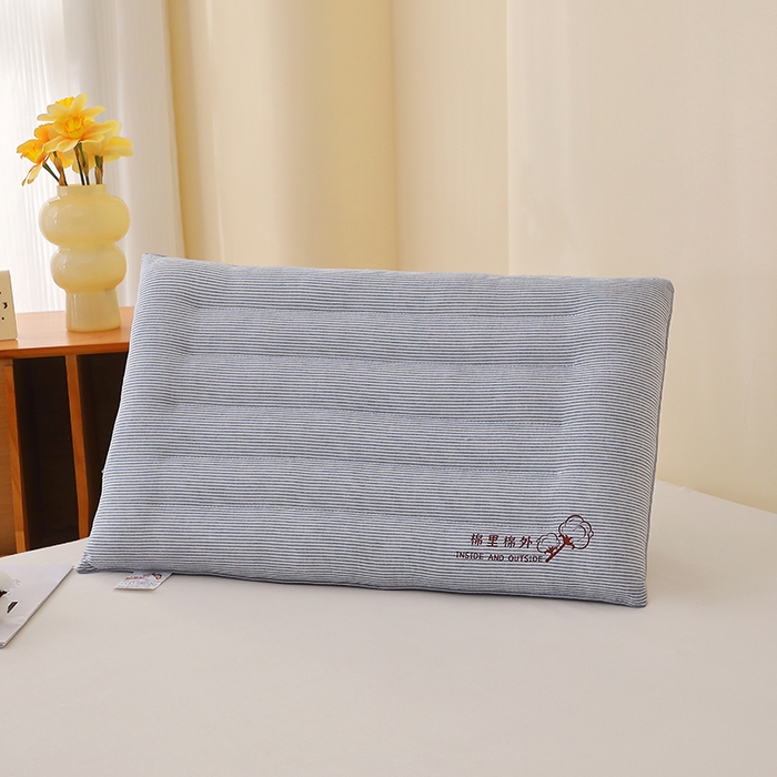 91家纺网 家纺一手货源 找家纺 佳尚枕芯 2025新款水洗棉棉里棉外条纹定型枕枕头枕芯 棉里棉外条纹低枕-蓝色