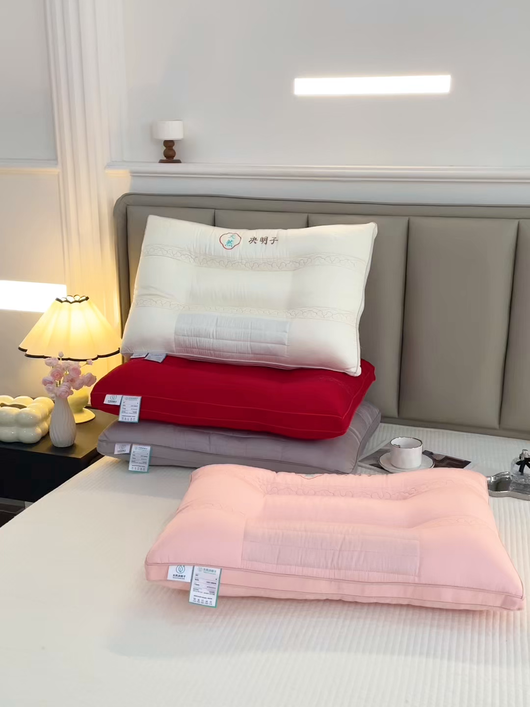 91家纺网 家纺一手货源 找家纺 佳尚枕芯 2025新款天然决明子定型护颈枕头红色婚庆枕芯枕头 天然决明子定型枕-灰色