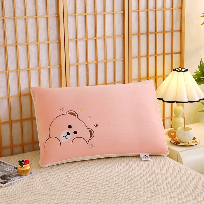 佳尚枕芯 2025新款新品宝宝绒可爱卡通枕枕头枕芯-顽皮熊 宝宝绒顽皮熊-粉色