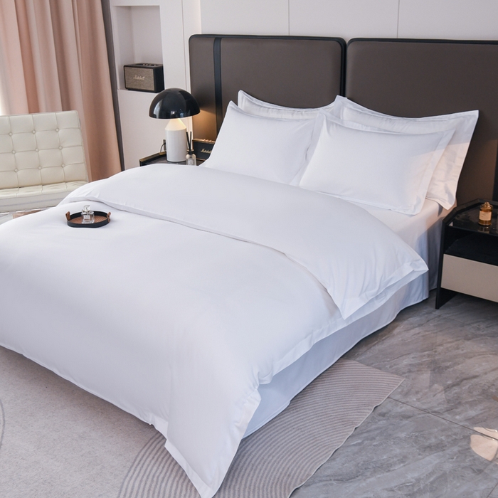 91家纺网 家纺一手货源 找家纺 罗菲尼酒店用品 2025新款高仿棉150克磨毛加厚酒店专用纯白四件套 白色