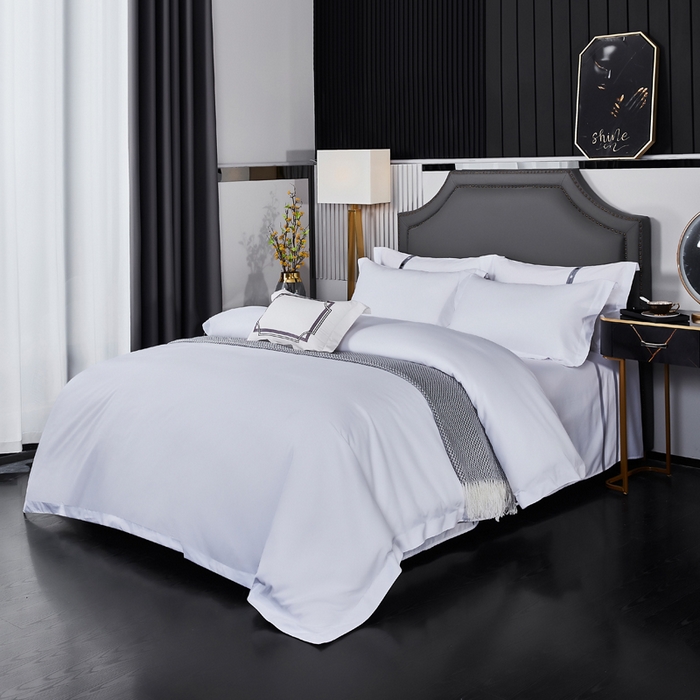 91家纺网 家纺一手货源 找家纺 罗菲尼酒店用品 2025新款高仿棉150克磨毛加厚酒店专用纯白四件套 白色