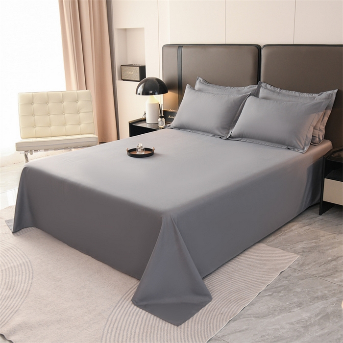 91家纺网 家纺一手货源 找家纺 罗菲尼酒店用品 2025新款高仿棉150克磨毛加厚酒店专用纯白四件套 银灰色