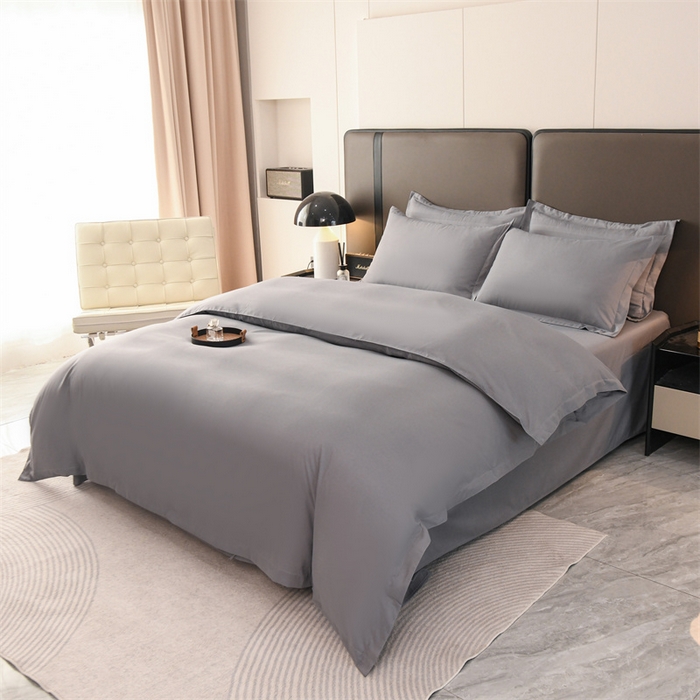 91家纺网 家纺一手货源 找家纺 罗菲尼酒店用品 2025新款高仿棉150克磨毛加厚酒店专用纯白四件套 银灰色