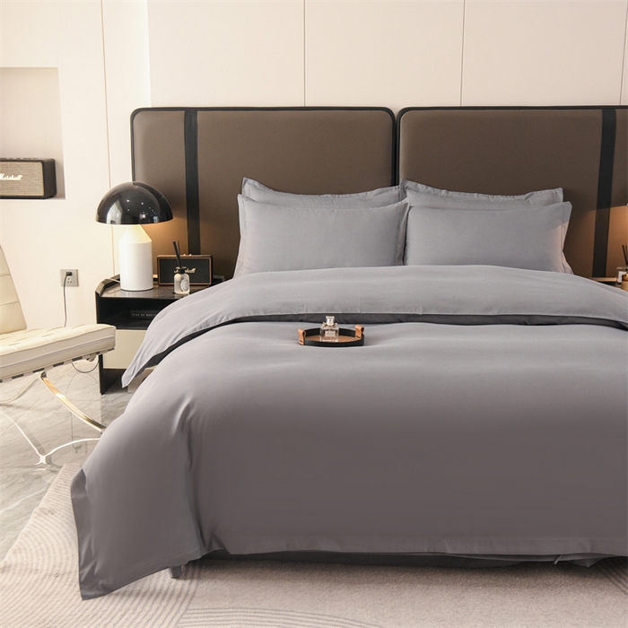 91家纺网 家纺一手货源 找家纺 罗菲尼酒店用品 2025新款高仿棉150克磨毛加厚酒店专用纯白四件套 银灰色