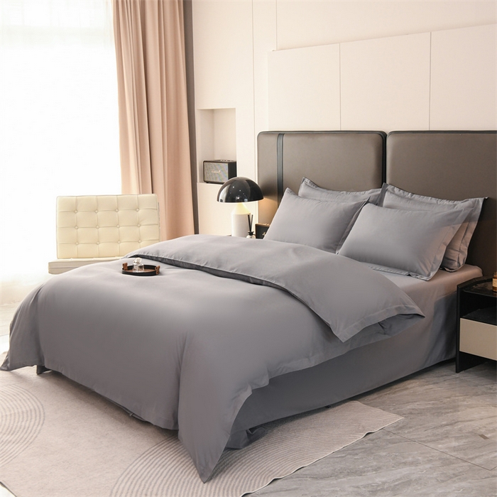 91家纺网 家纺一手货源 找家纺 罗菲尼酒店用品 2025新款高仿棉150克磨毛加厚酒店专用纯白四件套 银灰色