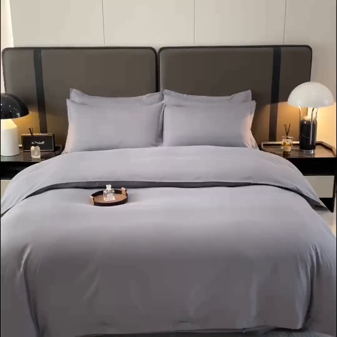 91家纺网 家纺一手货源 找家纺 罗菲尼酒店用品 2025新款高仿棉150克磨毛加厚酒店专用纯白四件套 银灰色