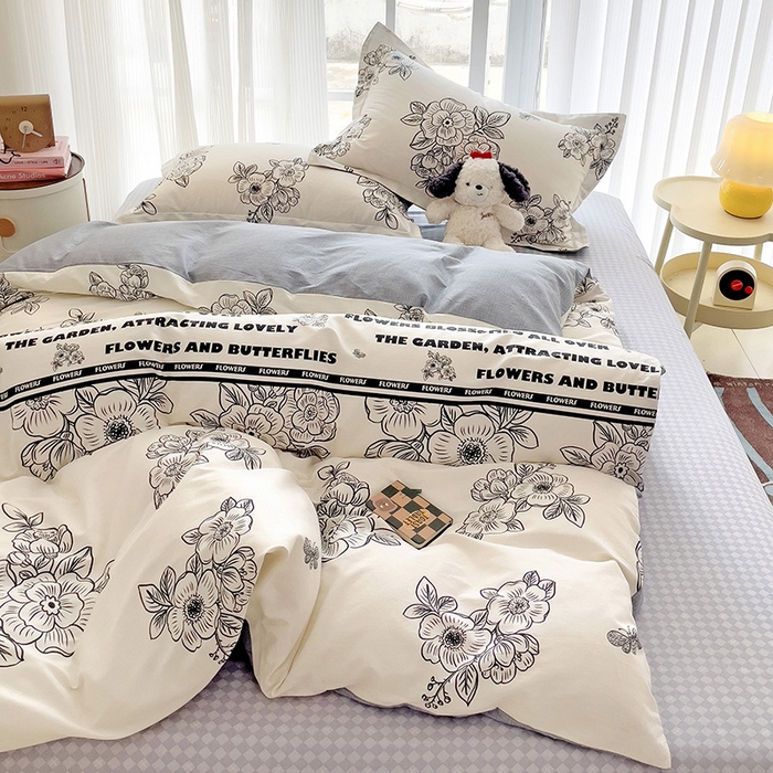 91家纺网 家纺一手货源 找家纺 （总）曲之慕 2026春夏新款全棉纯棉小清新印花系列四件套床单床笠