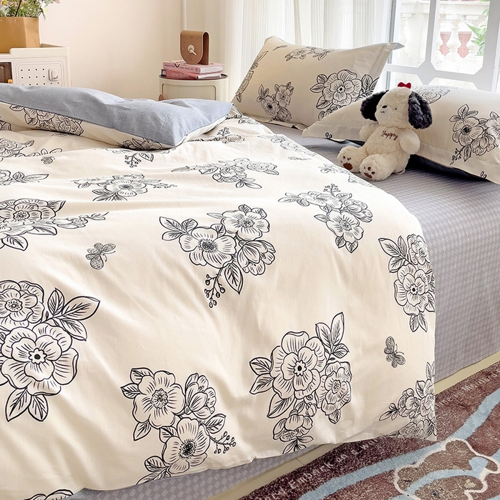 91家纺网 家纺一手货源 找家纺 （总）曲之慕 2026春夏新款全棉纯棉小清新印花系列四件套床单床笠