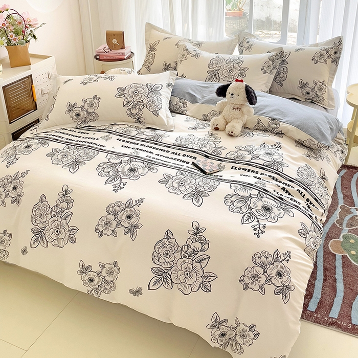 91家纺网 家纺一手货源 找家纺 （总）曲之慕 2026春夏新款全棉纯棉小清新印花系列四件套床单床笠