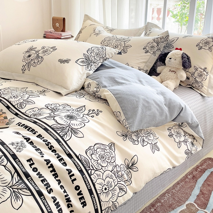 91家纺网 家纺一手货源 找家纺 （总）曲之慕 2026春夏新款全棉纯棉小清新印花系列四件套床单床笠