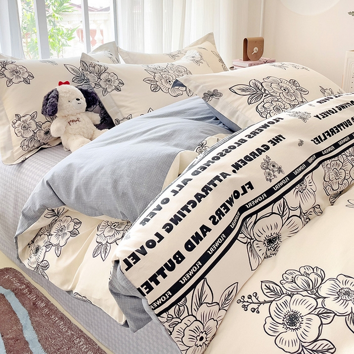 91家纺网 家纺一手货源 找家纺 （总）曲之慕 2026春夏新款全棉纯棉小清新印花系列四件套床单床笠