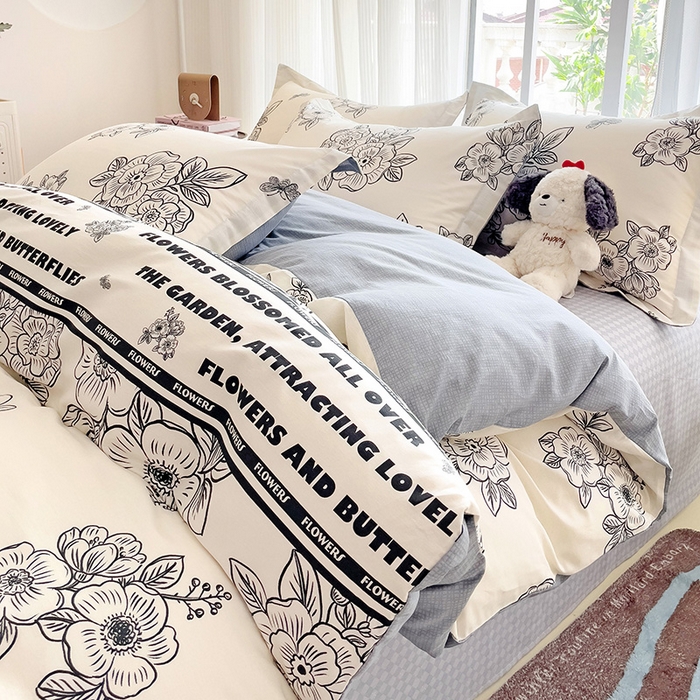 91家纺网 家纺一手货源 找家纺 （总）曲之慕 2026春夏新款全棉纯棉小清新印花系列四件套床单床笠