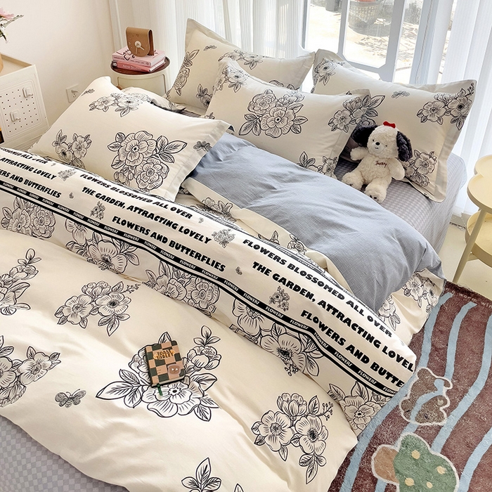 91家纺网 家纺一手货源 找家纺 （总）曲之慕 2026春夏新款全棉纯棉小清新印花系列四件套床单床笠