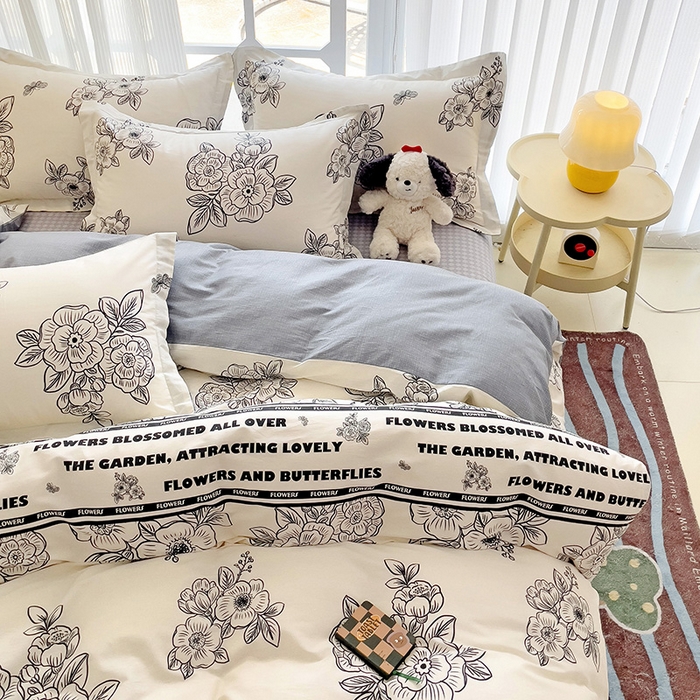 91家纺网 家纺一手货源 找家纺 （总）曲之慕 2026春夏新款全棉纯棉小清新印花系列四件套床单床笠