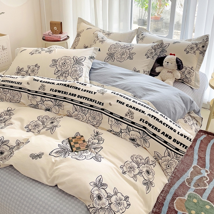 91家纺网 家纺一手货源 找家纺 （总）曲之慕 2026春夏新款全棉纯棉小清新印花系列四件套床单床笠