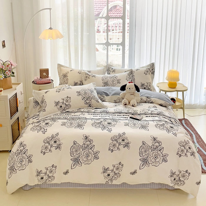 91家纺网 家纺一手货源 找家纺 （总）曲之慕 2026春夏新款全棉纯棉小清新印花系列四件套床单床笠