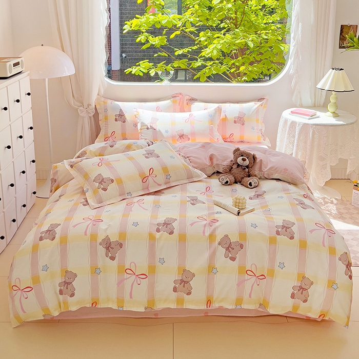 91家纺网 家纺一手货源 找家纺 （总）曲之慕 2026春夏新款全棉纯棉小清新印花系列四件套床单床笠