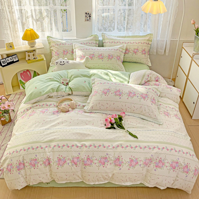 91家纺网 家纺一手货源 找家纺 （总）曲之慕 2026春夏新款全棉纯棉小清新印花系列四件套床单床笠