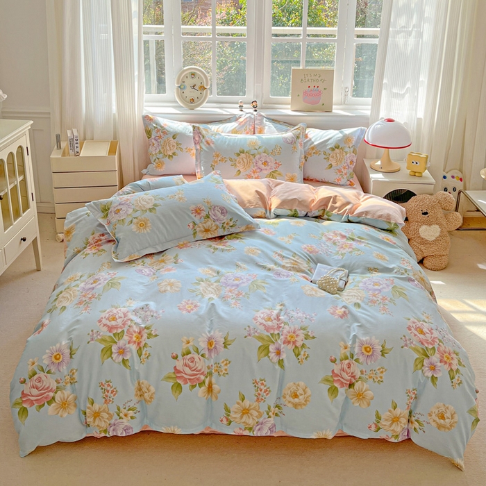 91家纺网 家纺一手货源 找家纺 （总）曲之慕 2026春夏新款全棉纯棉小清新印花系列四件套床单床笠