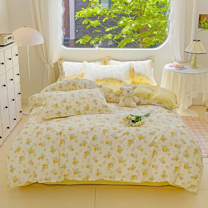 91家纺网 家纺一手货源 找家纺 （总）曲之慕 2026春夏新款全棉纯棉小清新印花系列四件套床单床笠