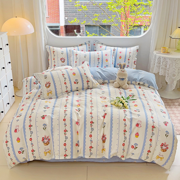 91家纺网 家纺一手货源 找家纺 （总）曲之慕 2026春夏新款全棉纯棉小清新印花系列四件套床单床笠