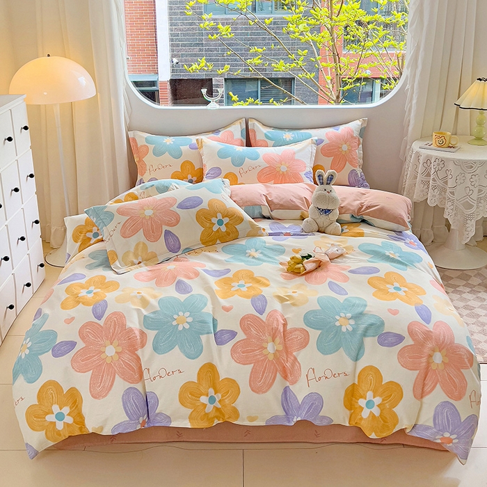 91家纺网 家纺一手货源 找家纺 （总）曲之慕 2026春夏新款全棉纯棉小清新印花系列四件套床单床笠