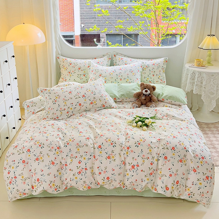 91家纺网 家纺一手货源 找家纺 （总）曲之慕 2026春夏新款全棉纯棉小清新印花系列四件套床单床笠