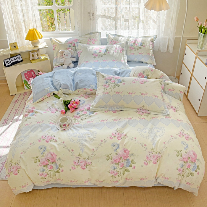 91家纺网 家纺一手货源 找家纺 （总）曲之慕 2026春夏新款全棉纯棉小清新印花系列四件套床单床笠